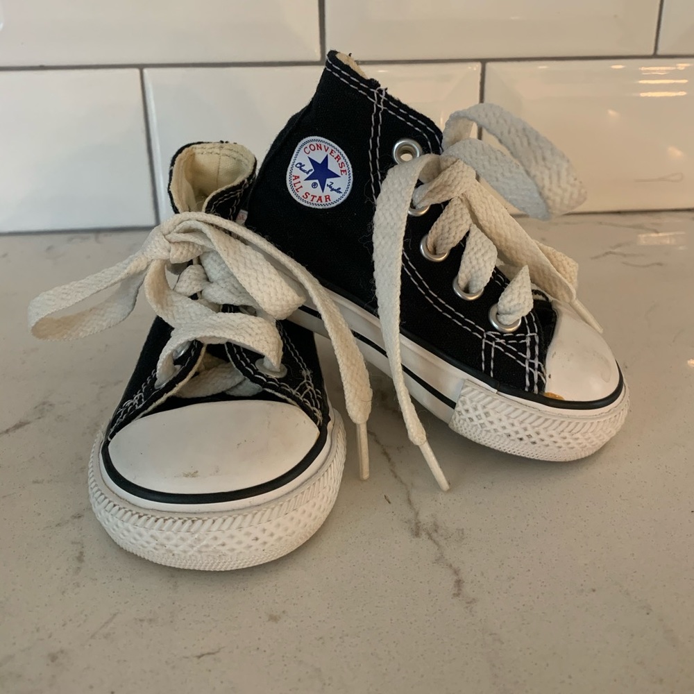 Baby Converse shoes, size 2, black/ white high top